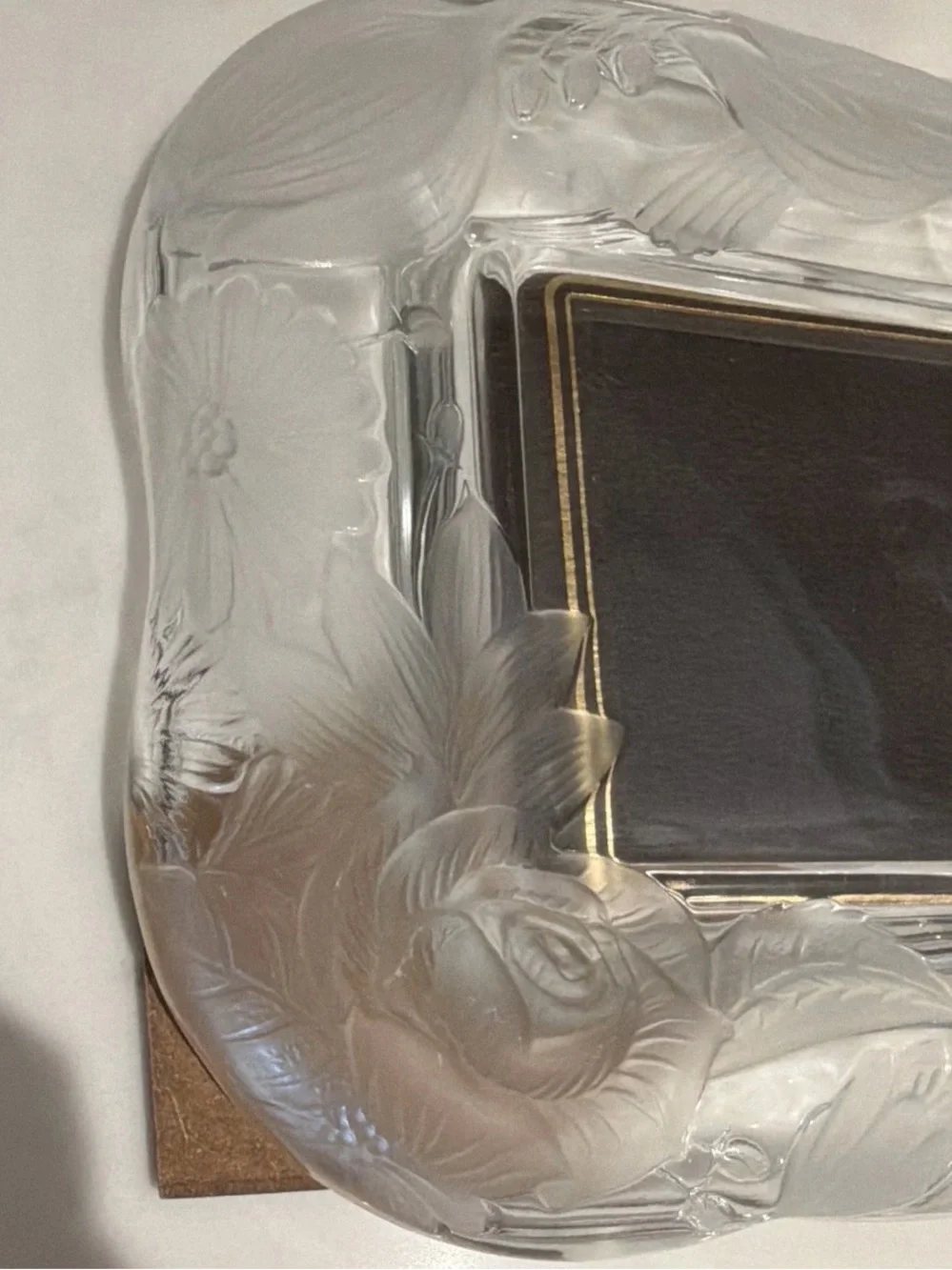 Vintage Crystal Clear Signatures 3x5 Clear Glass Floral/Bird Textured Frame